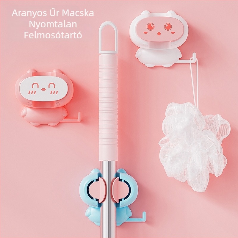 Space Cat mopklipsz, fúrás nélküli falra szerelhető, kampó a seprűhöz és mophoz, ABS anyag, aranyos rajzfilm design, terhelhetőség 5 kg