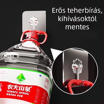 Fali akasztó ragasztóval, átlátszó vákuumos kampó ruháknak, teherbírás 15 kg-ig