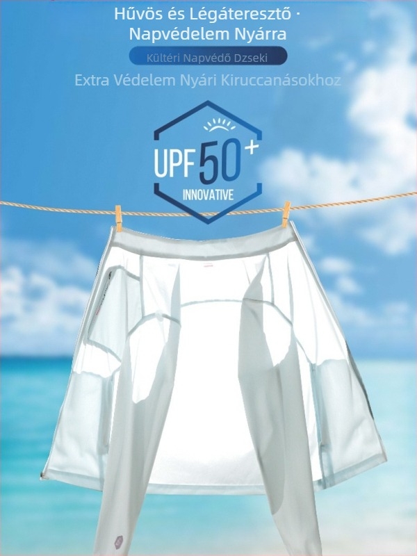 UPF50+ jégselyem hűs érzetű anyag, álló gallér, UV védelem, lélegző, könnyű kültéri dzseki, uniszex