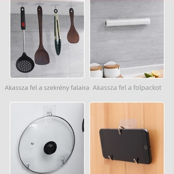 Átlátszó falikampó ragasztóval és szívócsészével, fúrás nélkül, 5–10 kg teherbírás, otthon és konyha