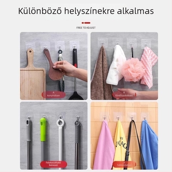 Átlátszó falikampó ragasztóval és szívócsészével, fúrás nélkül, 5–10 kg teherbírás, otthon és konyha
