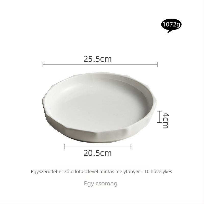 Lotuslevel mintázatú porcelán tányér, fehér, mélyebb levesestál, nagy méret nyugati tálaláshoz