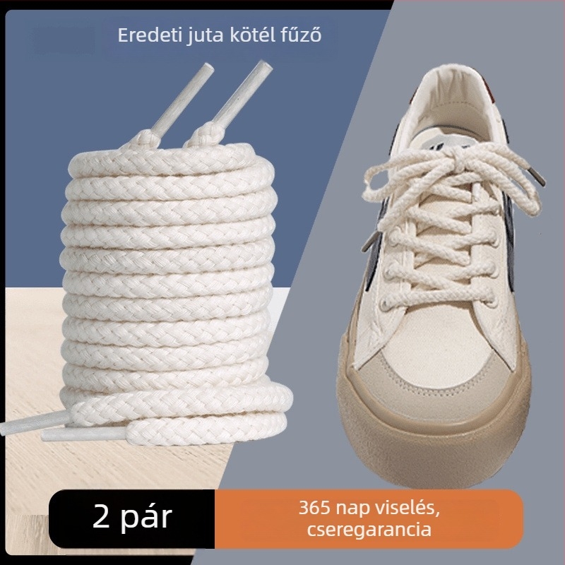 Vastagított pamutból készült kerek cipőfűzők, sportcipőkhöz, uniszex, fekete, fehér és bézs színek, sokoldalú divat