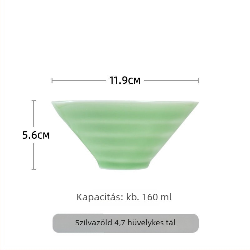 Kalap alakú kerámia rizs tál, kis méretű, finom, vastag magas lábú, kínai stílusú Celadon porcelán