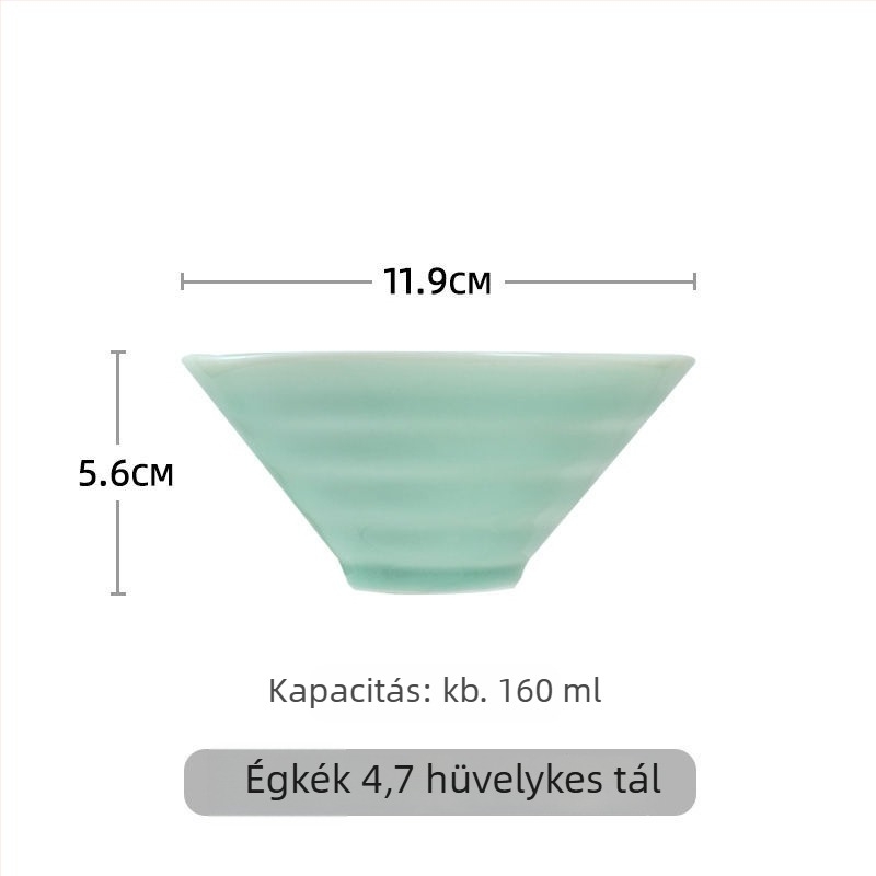 Kalap alakú kerámia rizs tál, kis méretű, finom, vastag magas lábú, kínai stílusú Celadon porcelán