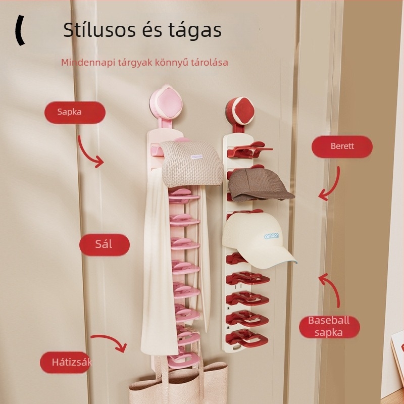 Kalap tároló klip – fúrás nélküli szervező a szekrényhez, háromsoros modern PP kalapakasztó, baseball- és babakalapokhoz, 3-5 kg terhelhetőség