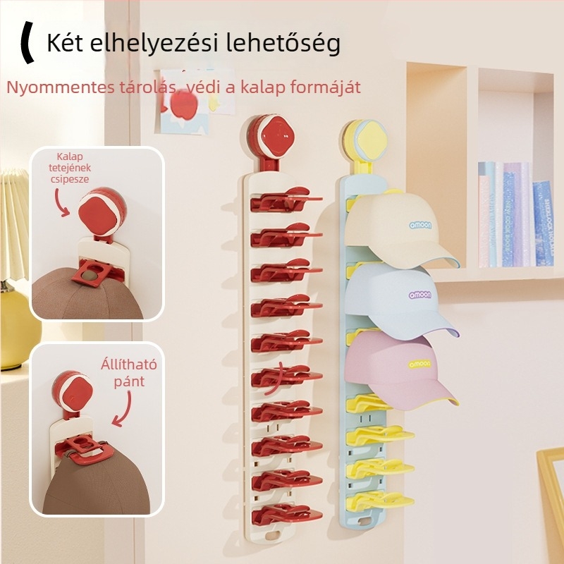 Kalap tároló klip – fúrás nélküli szervező a szekrényhez, háromsoros modern PP kalapakasztó, baseball- és babakalapokhoz, 3-5 kg terhelhetőség