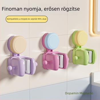 Szívócsésze mop tartó, falra szerelhető, fúrás nélkül, seprűakasztó és tároló rendező, dizájn színblokkokkal