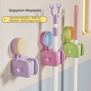 Szívócsésze mop tartó, falra szerelhető, fúrás nélkül, seprűakasztó és tároló rendező, dizájn színblokkokkal