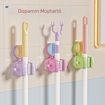 Szívócsésze mop tartó, falra szerelhető, fúrás nélkül, seprűakasztó és tároló rendező, dizájn színblokkokkal