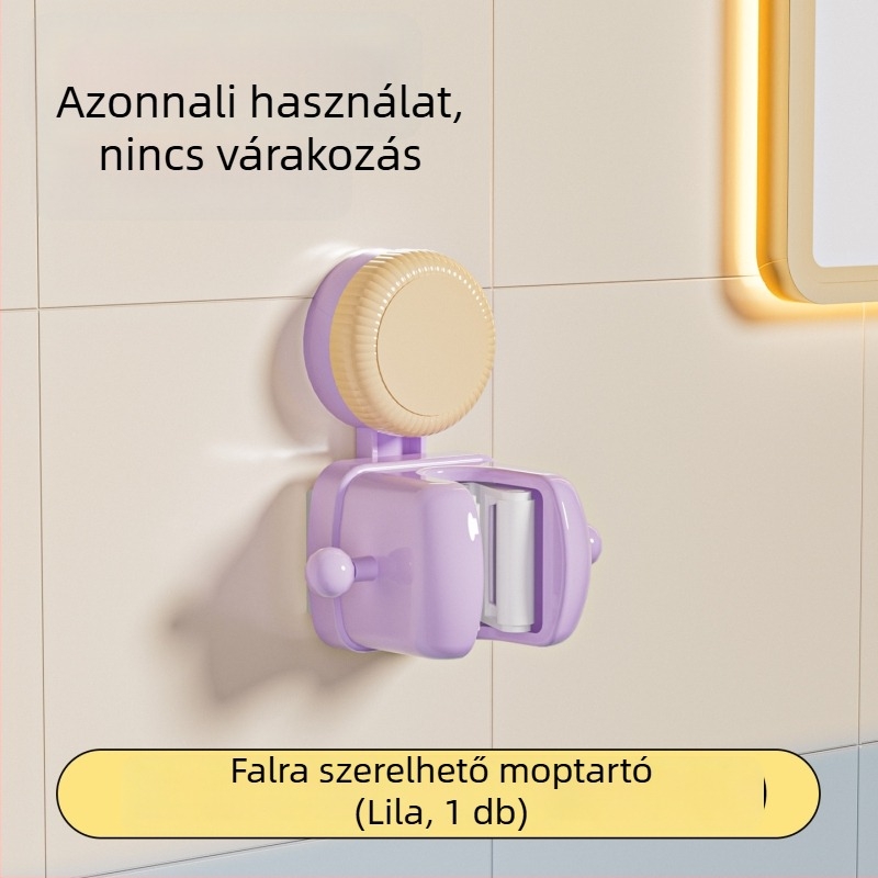 Szívócsésze mop tartó, falra szerelhető, fúrás nélkül, seprűakasztó és tároló rendező, dizájn színblokkokkal