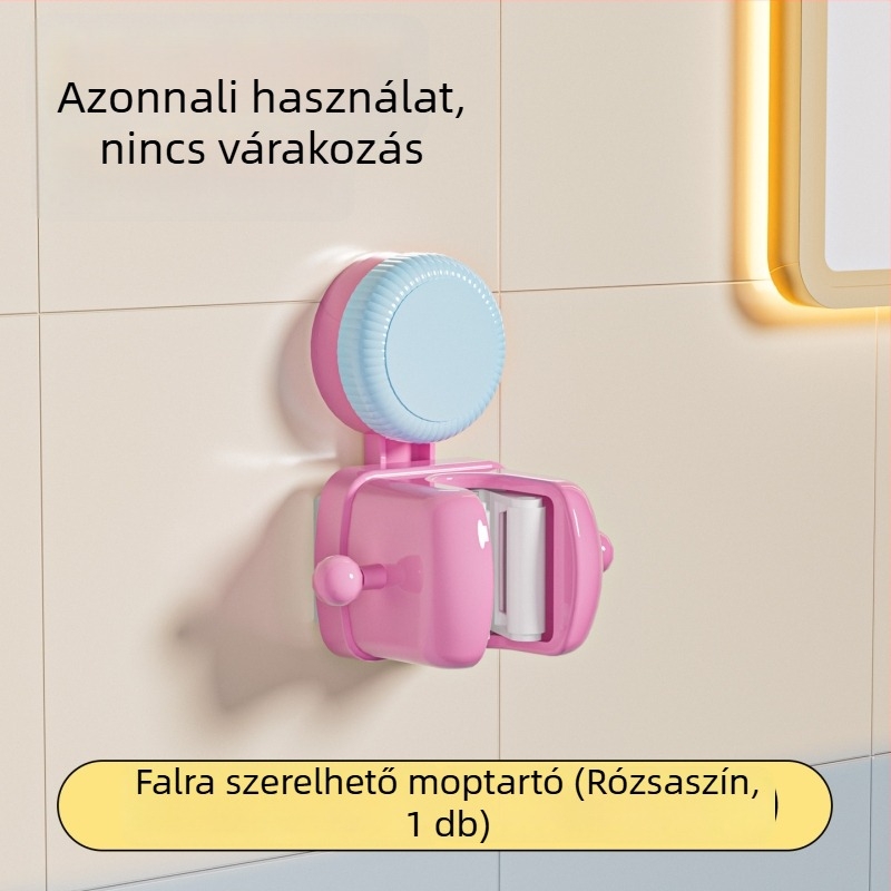 Szívócsésze mop tartó, falra szerelhető, fúrás nélkül, seprűakasztó és tároló rendező, dizájn színblokkokkal