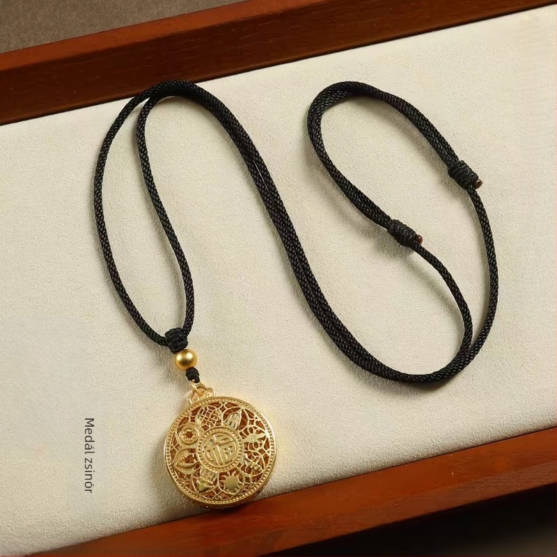 Minimalista medál zsinór aranyozott nyolc kincses iránytű medállal, állítható vékony vagy vastag zsinórral, jáde medállal és Buddha-amulettel