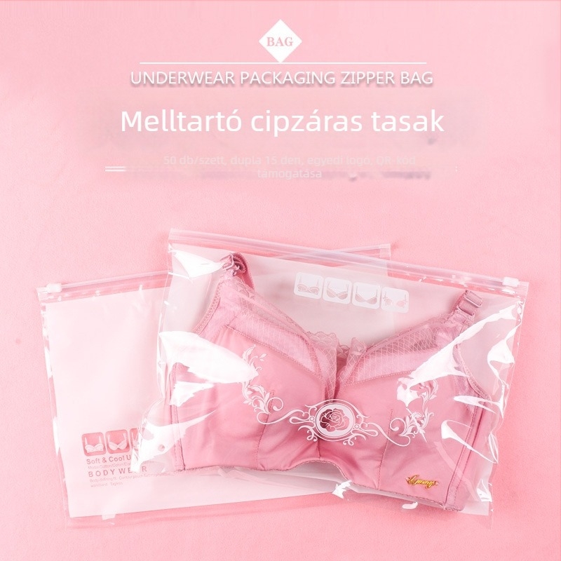 Átlátszó cipzáras tároló taska fehérneműkhöz és melltartókhoz, vízszintes műanyag cipzáras táska, testreszabható