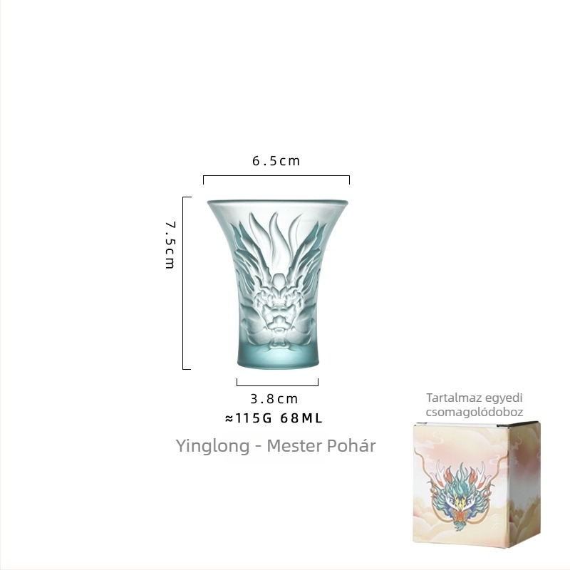 Kínai stílusú üvegből készült teáscsésze sárkány mintával aromás kóstoláshoz