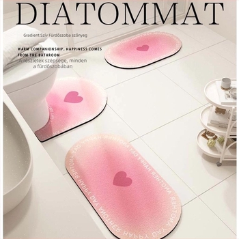 Rózsaszín gradient fürdőszobai padlómat, diatom mud anyagból, nedvszívó, három darabos készlet, csúszásmentes