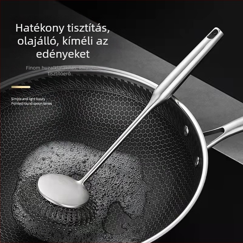 Hosszú nyeletű rozsdamentes acél fazekecset akasztóval, konyhai tisztító ecset