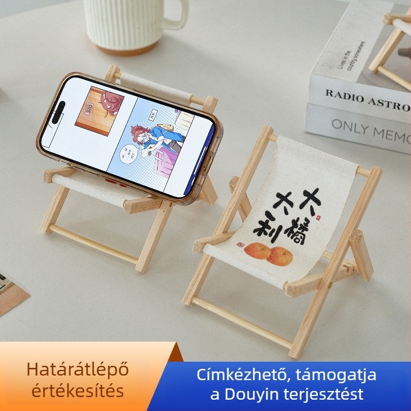 Összecsukható fa telefon-tartó, aranyos tengerparti szék formájú, mini asztali dekoráció és fotórekvizit