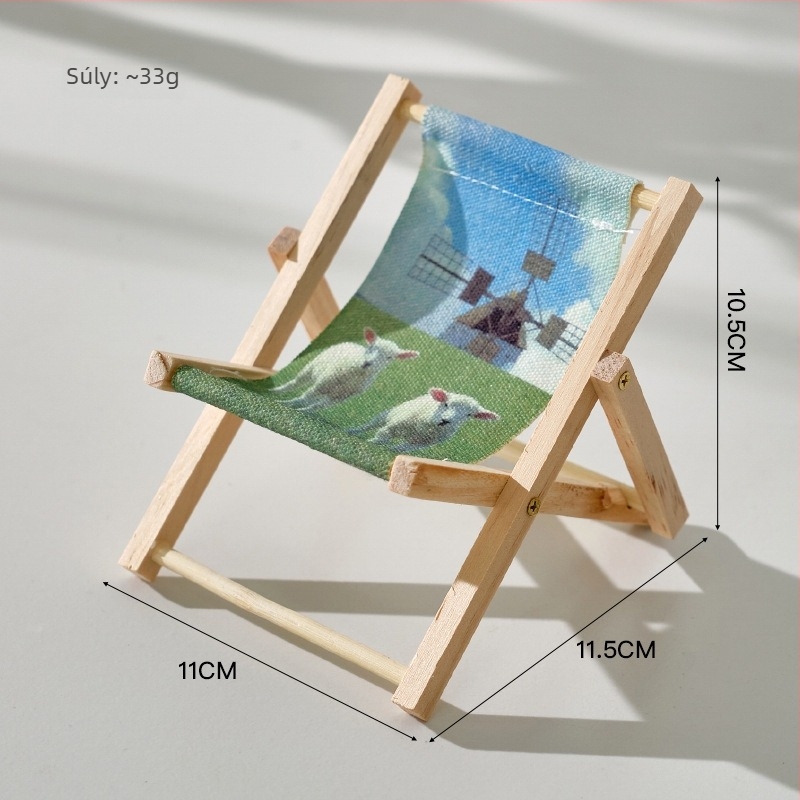 Összecsukható fa telefon-tartó, aranyos tengerparti szék formájú, mini asztali dekoráció és fotórekvizit