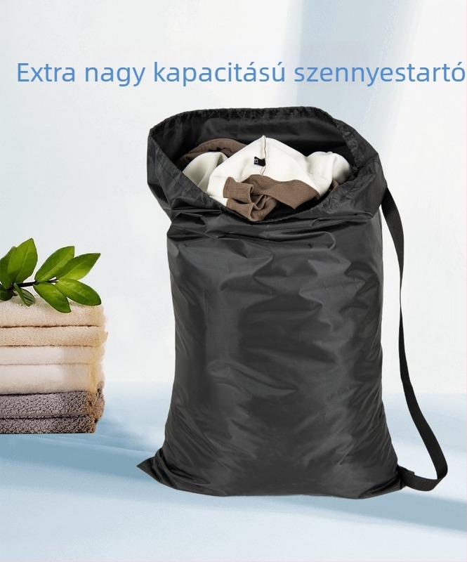 Oxford anyagú összecsukható mosózsák húzózsinórral, hengeralakú, utazáshoz és ruhák tárolásához