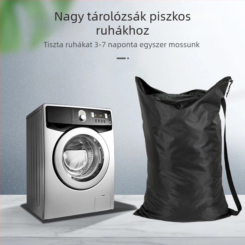 Oxford anyagú összecsukható mosózsák húzózsinórral, hengeralakú, utazáshoz és ruhák tárolásához