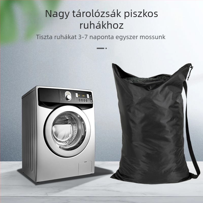 Oxford anyagú összecsukható mosózsák húzózsinórral, hengeralakú, utazáshoz és ruhák tárolásához