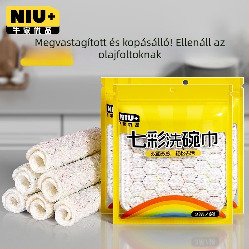 Színes, kétoldalas bambuszrostból készült edénytörlő kendő, nedvszívó, olajálló és foltálló, konyhai használatra