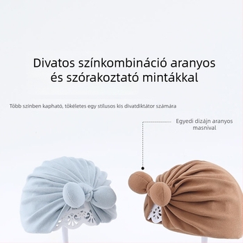 Pamut baba sapka tavasz-nyárra, vékony masnival, újszülött fejfedő, fontanel védelem