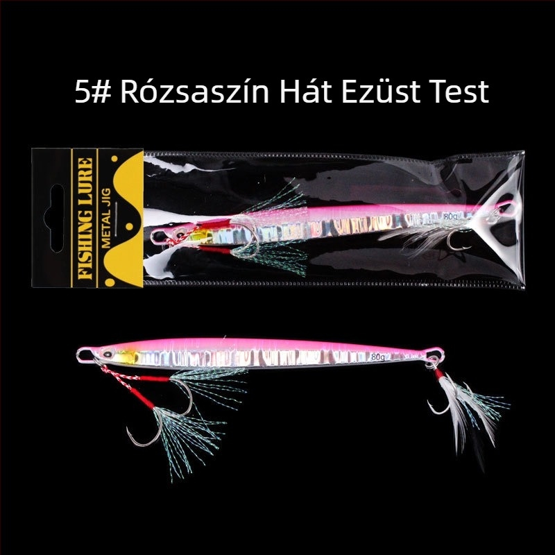 Mélytengeri horgászatra tervezett műcsali, 80–200 g, ólomból készült jig finom mintázatú fémlappával, hosszú dobás