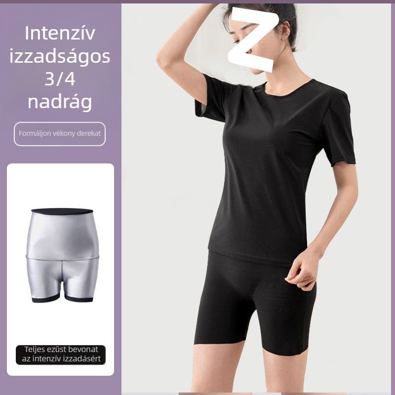 Női izzadásos fitnesz szett – Fokozott zsírégető verzió, felső és nadrág a haskontrollal