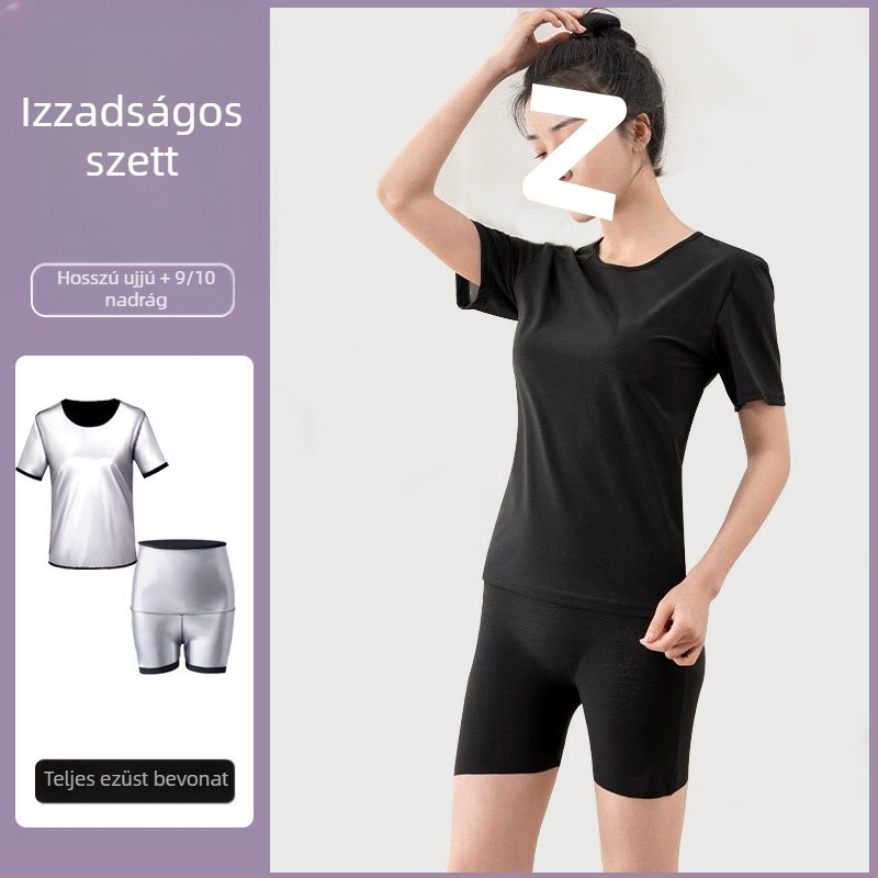 Női izzadásos fitnesz szett – Fokozott zsírégető verzió, felső és nadrág a haskontrollal