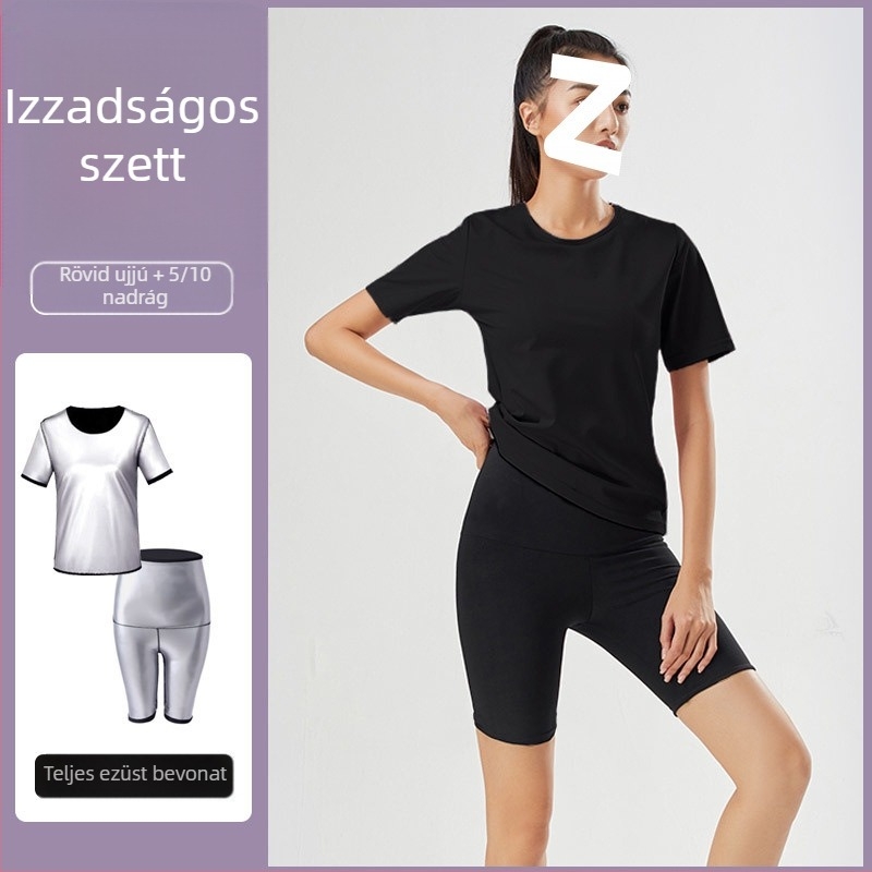 Női izzadásos fitnesz szett – Fokozott zsírégető verzió, felső és nadrág a haskontrollal