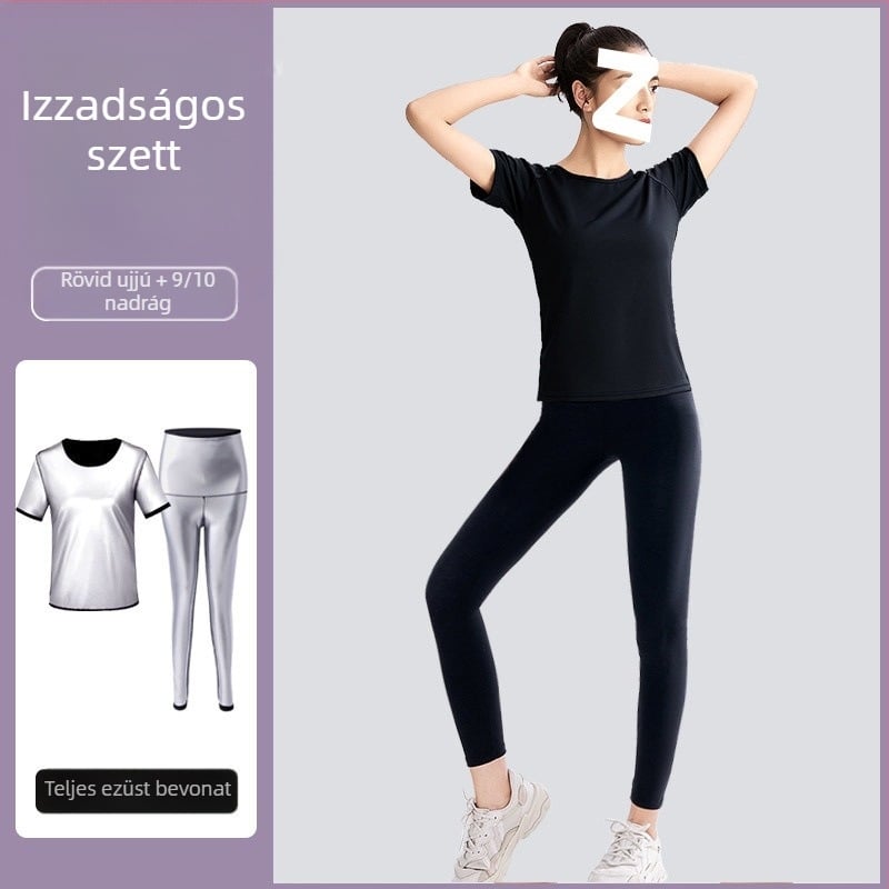 Női izzadásos fitnesz szett – Fokozott zsírégető verzió, felső és nadrág a haskontrollal