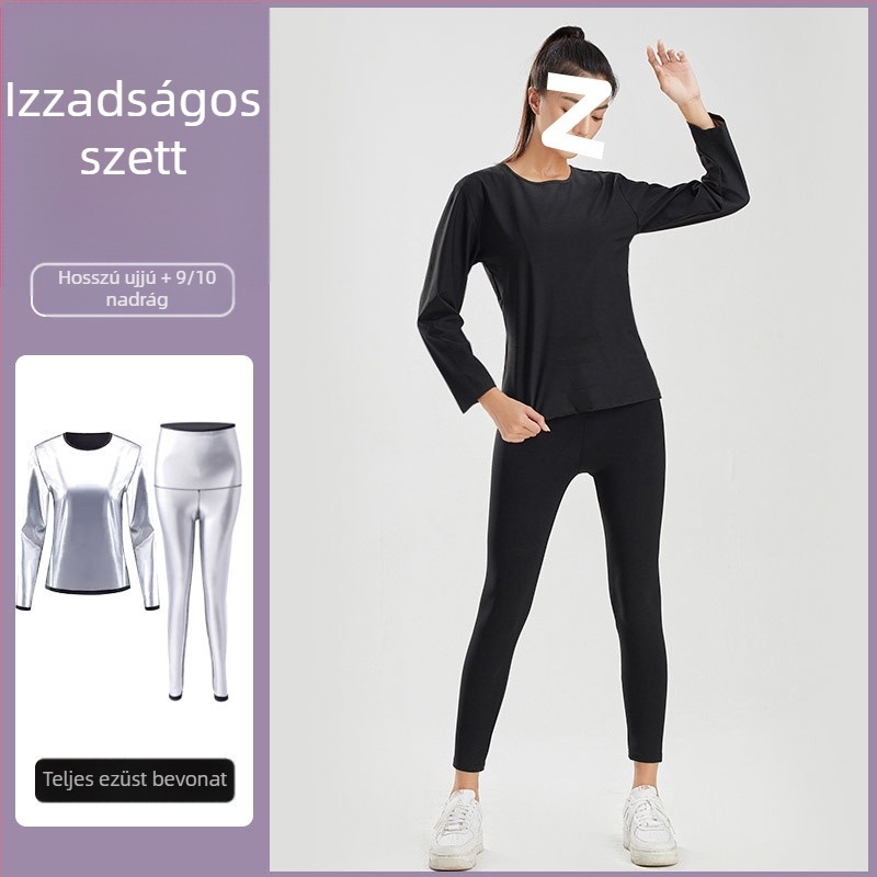 Női izzadásos fitnesz szett – Fokozott zsírégető verzió, felső és nadrág a haskontrollal