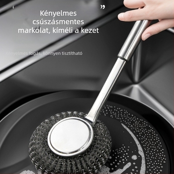 Rozsdamentes acél fazékecset hosszú nyéllel – háztartási tisztító ecset nagy acél drótgolyóval