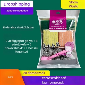 Mosogatószivacs, dörzső pad és acélgyapot golyók készlete