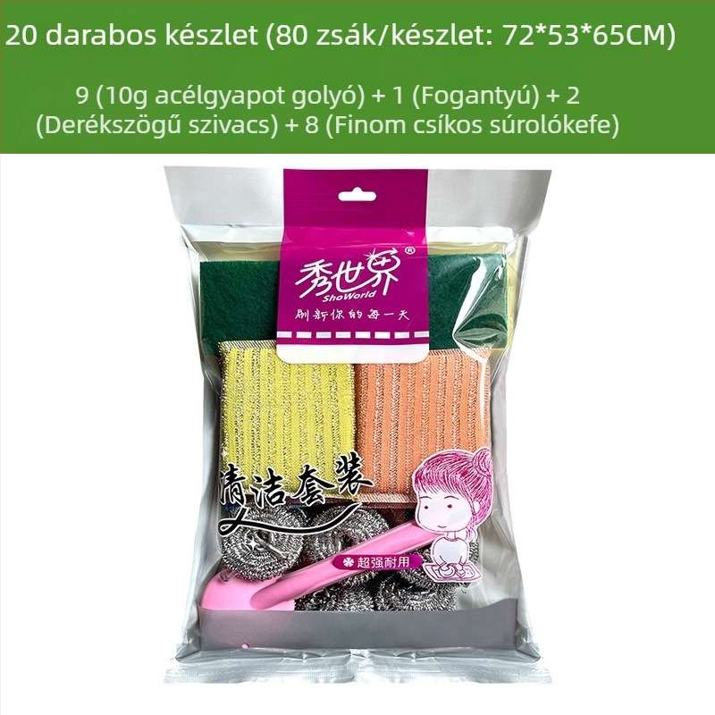 Mosogatószivacs, dörzső pad és acélgyapot golyók készlete