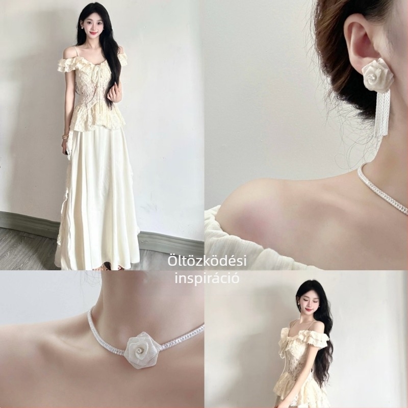 Libei Liying Új Francia Stílusú Elegáns Romantikus Rózsa Virág Fülbevaló és Nyaklánc Szett
