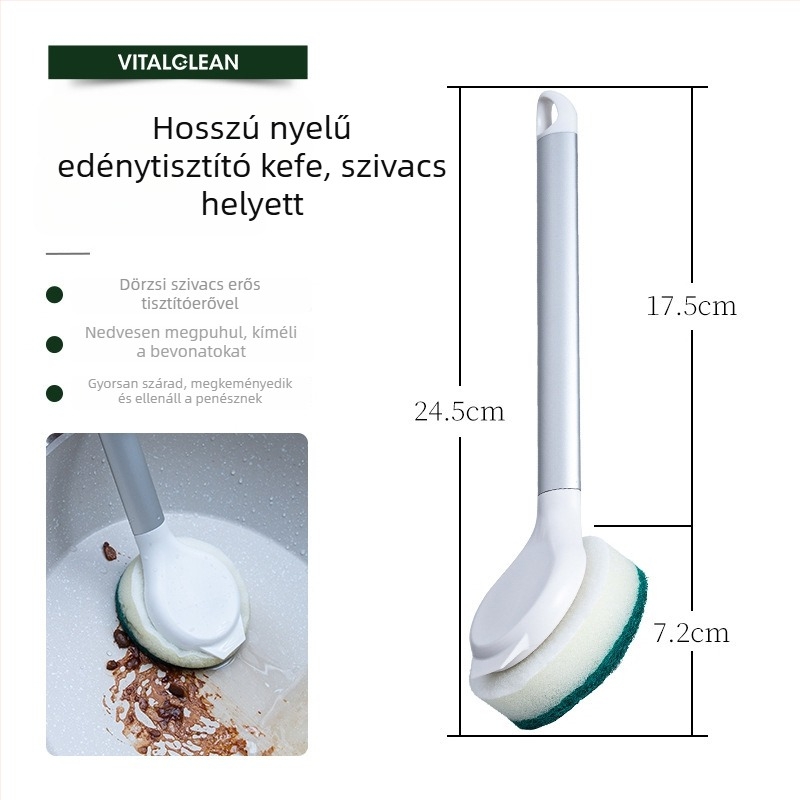 Természetes luffa edény- és mosogatókefe hosszú nyéllel, tapadásmentes serpenyőkhez