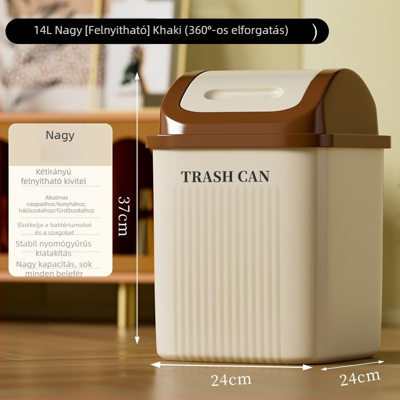 Fürdőszobai kuka kilengő fedéllel, nagy kapacitású, 12 L+, otthoni használatra (konyha, nappali)