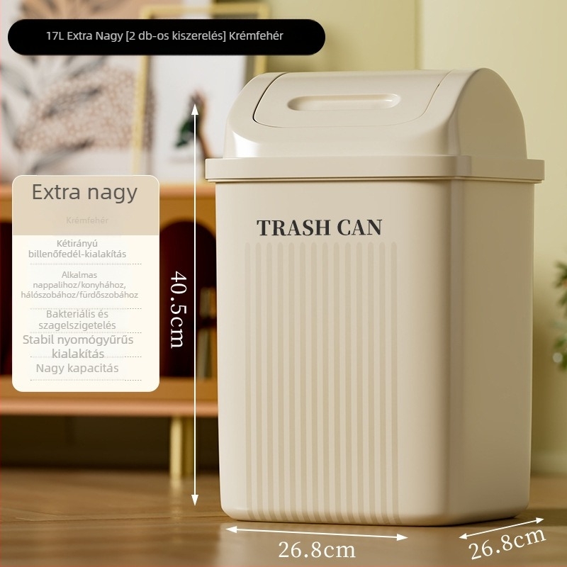 Fürdőszobai kuka kilengő fedéllel, nagy kapacitású, 12 L+, otthoni használatra (konyha, nappali)