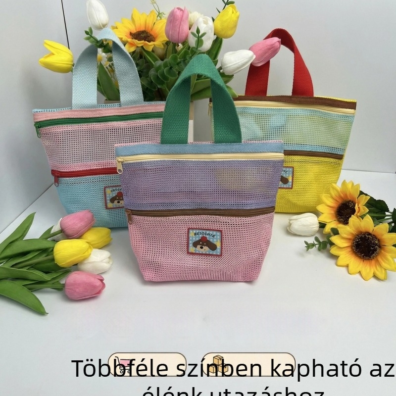 Kétoldalas cipzáras tároló táska, hordozható hálós táska, kültéri strandtáska, bőrápolási és kozmetikai termékek tárolására szolgáló táska, raktáron
