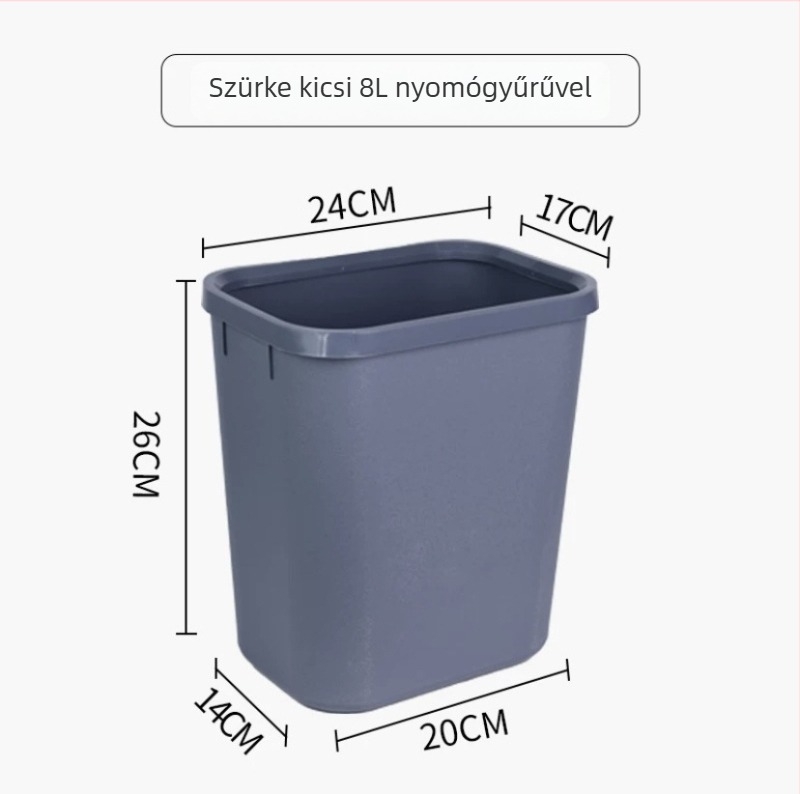 Műanyag négyzet alakú szemetes otthoni és konyhai felhasználásra, 8 L, fedél nélküli