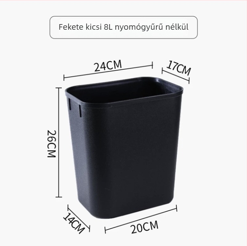 Műanyag négyzet alakú szemetes otthoni és konyhai felhasználásra, 8 L, fedél nélküli