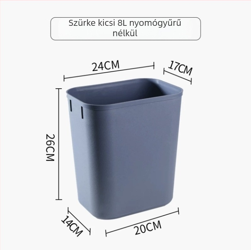 Műanyag négyzet alakú szemetes otthoni és konyhai felhasználásra, 8 L, fedél nélküli