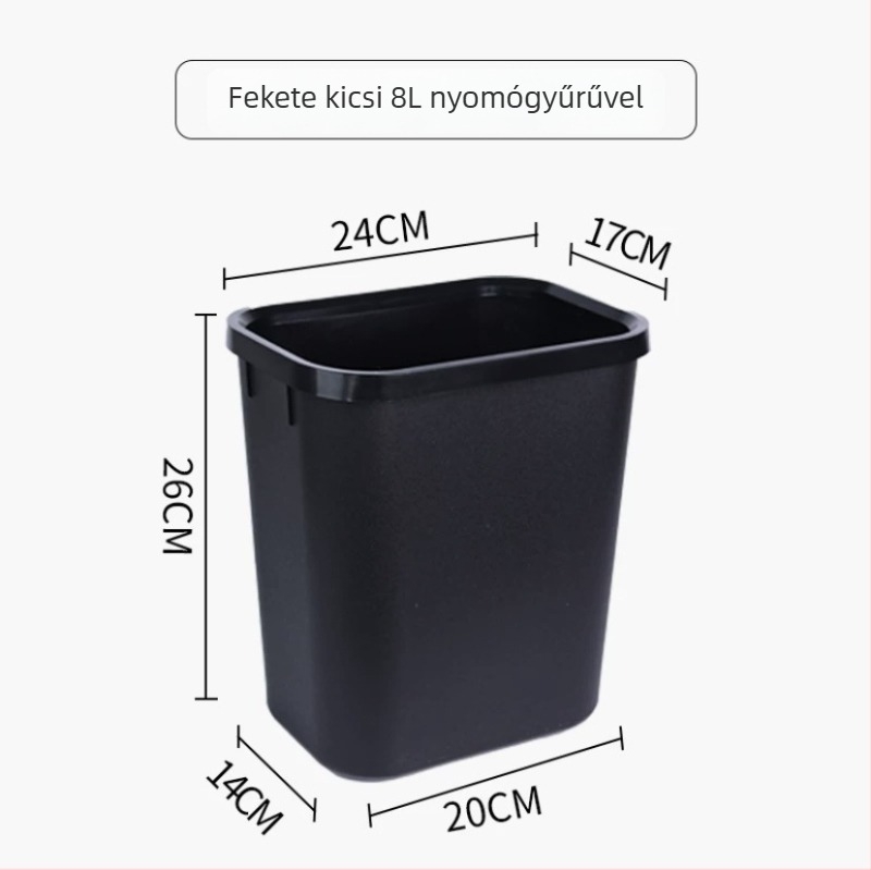 Műanyag négyzet alakú szemetes otthoni és konyhai felhasználásra, 8 L, fedél nélküli
