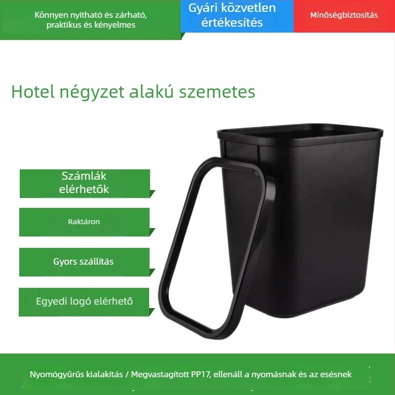 Műanyag négyzet alakú szemetes otthoni és konyhai felhasználásra, 8 L, fedél nélküli