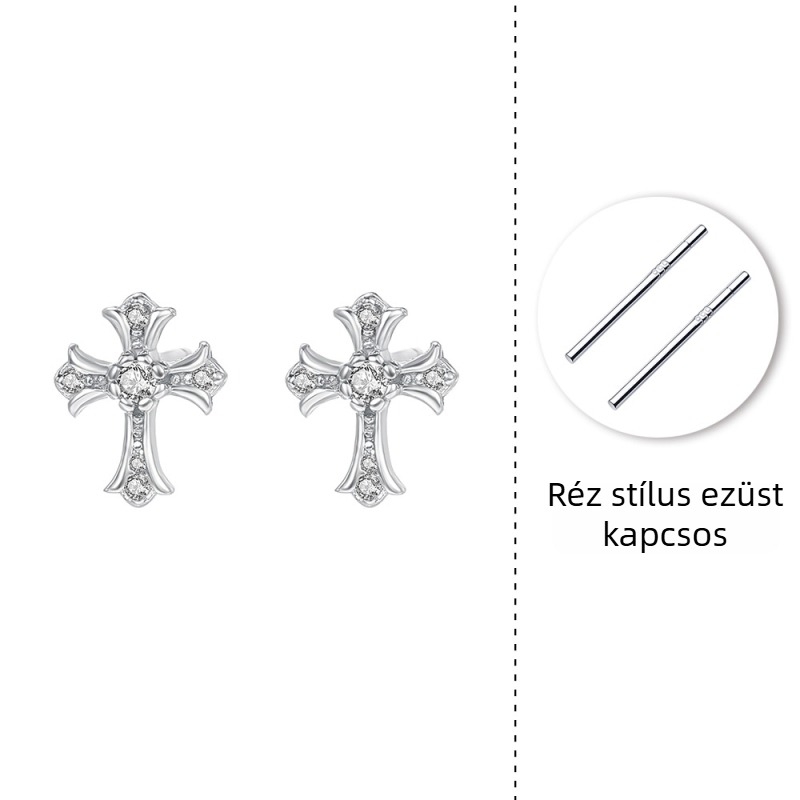 Koreai stílusú kereszt fülbevalók, S999 ezüstből, geometriai dizájn, uniszex