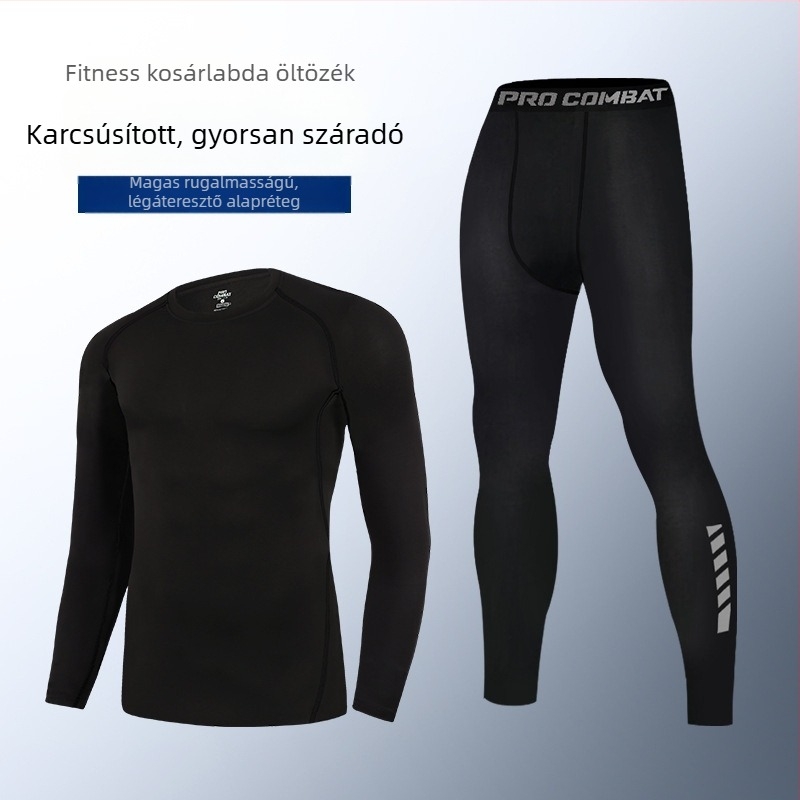 Férfi gyorsan száradó termikus szett őszi–téli időszakra – szoros szabású felső és leggings edzéshez, futáshoz és kosárlabdához