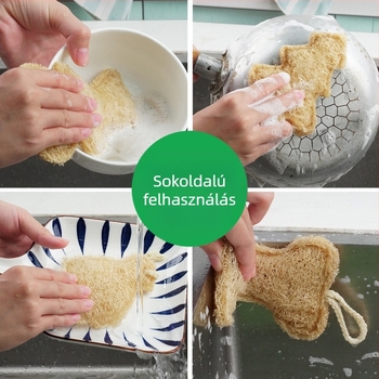 Rajzfilmszerű zöld luffa edénytisztító ecset, konyhai tisztítás, olajmentes mosóruha, dupla rétegű luffa pép edényekhez